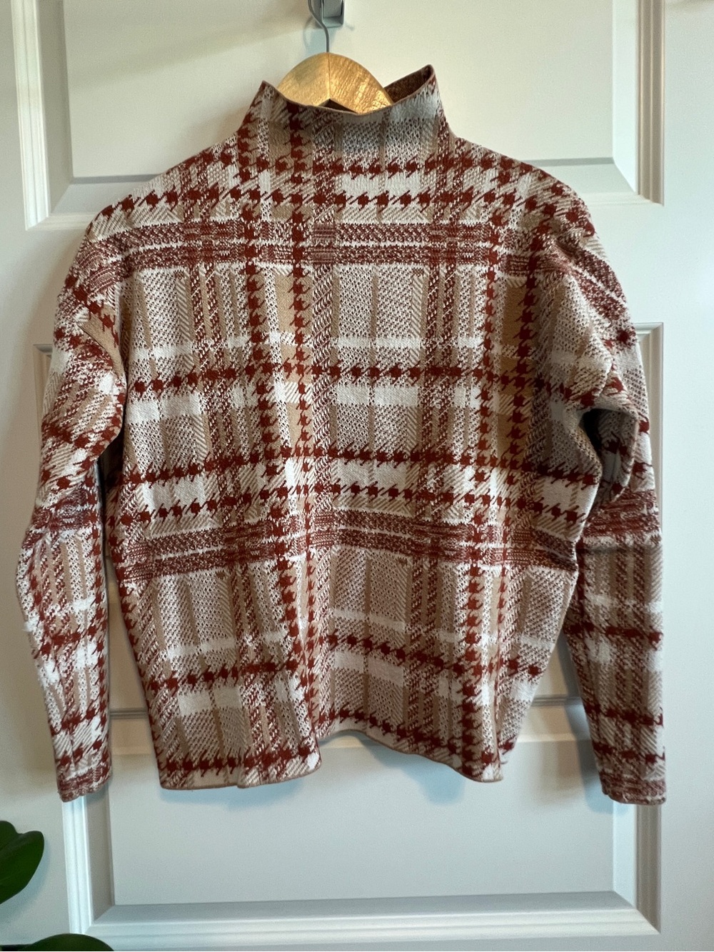 RACHEL ZOE Plaid Funnel Neck Sweater Large